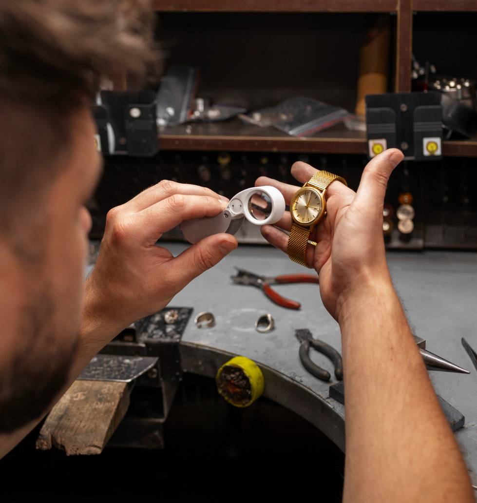 Jeweller evaluating vintage jewellery for margin purchasing with PrismaNote